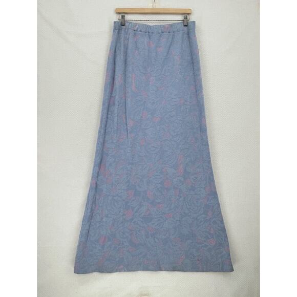 St. John Blue Pink Floral Wool Blend Pull On Long Maxi A Line Skirt Sz 12 NEW